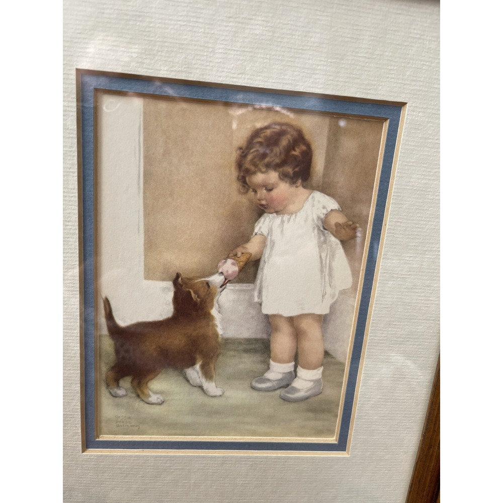 Vintage Collie Pup Print By Bessie Pease Gutmann The Reward Wood &‎ Glass Frame - Picture 2 of 5